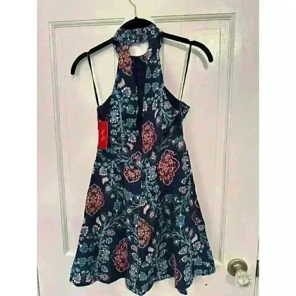 Tigerlily Navy Boho Print Halter Silk Dress size 2 NWT - Picture 2 of 5
